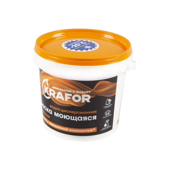 Интерьерная водно-дисперсионная моющаяся латексная краска KRAFOR супербелая 1.5 кг 42164