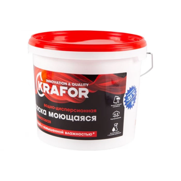 Интерьерная краска Krafor водно-дисперсная моющаяся глубокоматовая 6.5 кг 26954