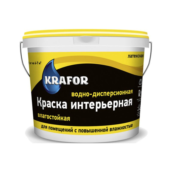 Интерьерная краска KRAFOR водно-дисперсионная латексная влагостойкая 40 кг 41835