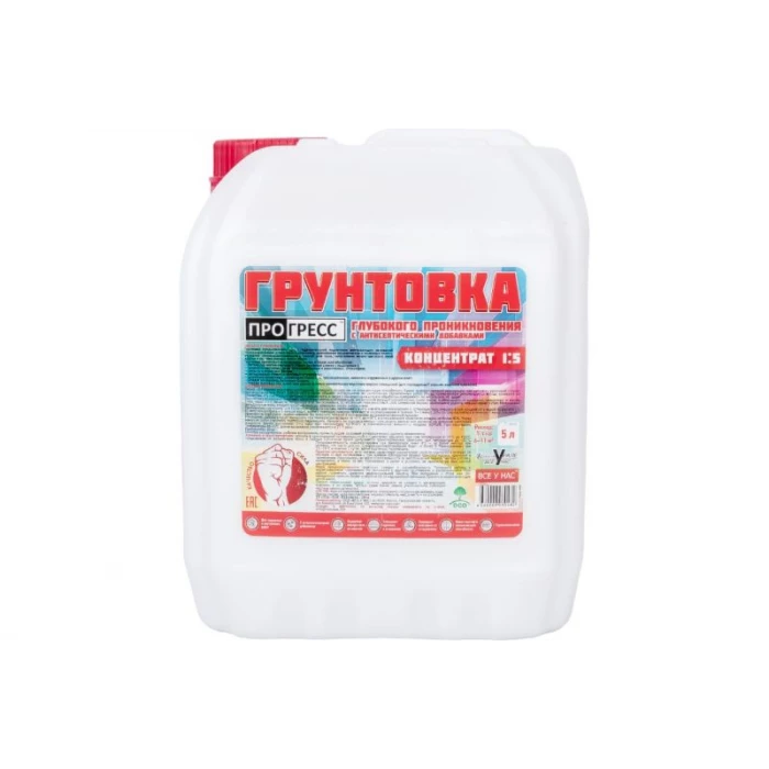 Акриловая грунтовка Прогресс глубокого проникновения, концентрат 1:5, 5 л УТ00005000
