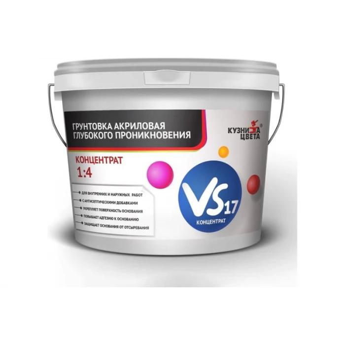 Акриловая грунтовка Кузница Цвета VS-17 глубокого проникновения, концентрат 1:4, для внешних и внутренних работ, 5 л УТ00001051