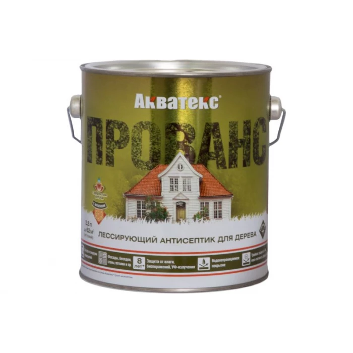 Антисептик для дерева АКВАТЕКС ПРОВАНС лессирующий, полуматовый, белый, 2.5 л 205714