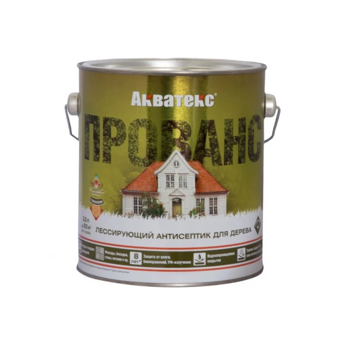 Антисептик для дерева АКВАТЕКС ПРОВАНС лессирующий, полуматовый, ваниль, 2.5 л 205716
