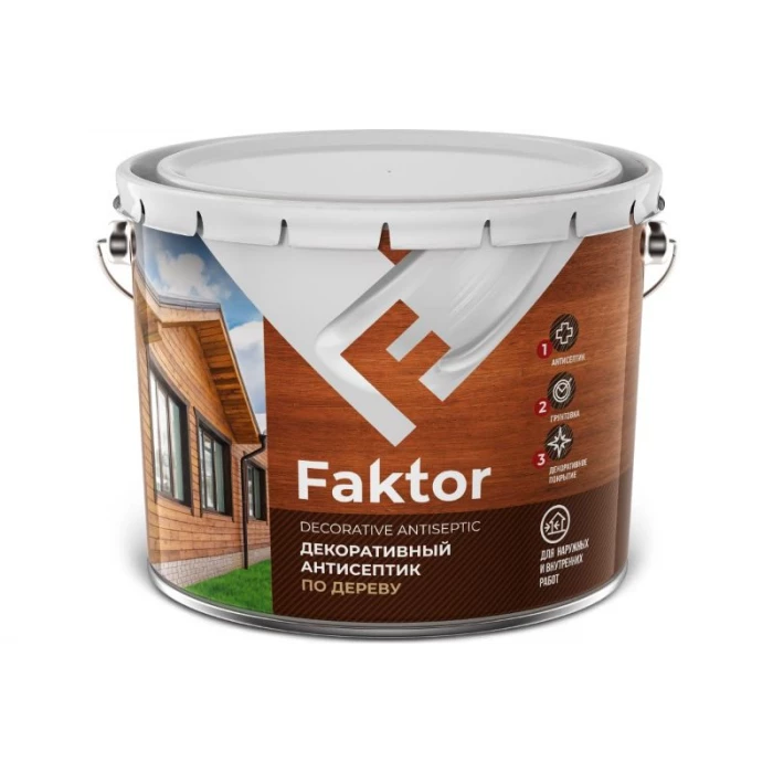 Декоративный антисептик ЯРОСЛАВСКИЕ КРАСКИ FAKTOR 3 в 1 для защиты и тонирования древесины, прозрачный, 7.6 кг 217336