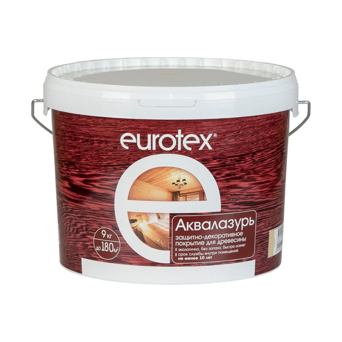 Защитно-декоративное покрытие для древесины Eurotex Аквалазурь ваниль, полуглянцевое, 9 кг 48785