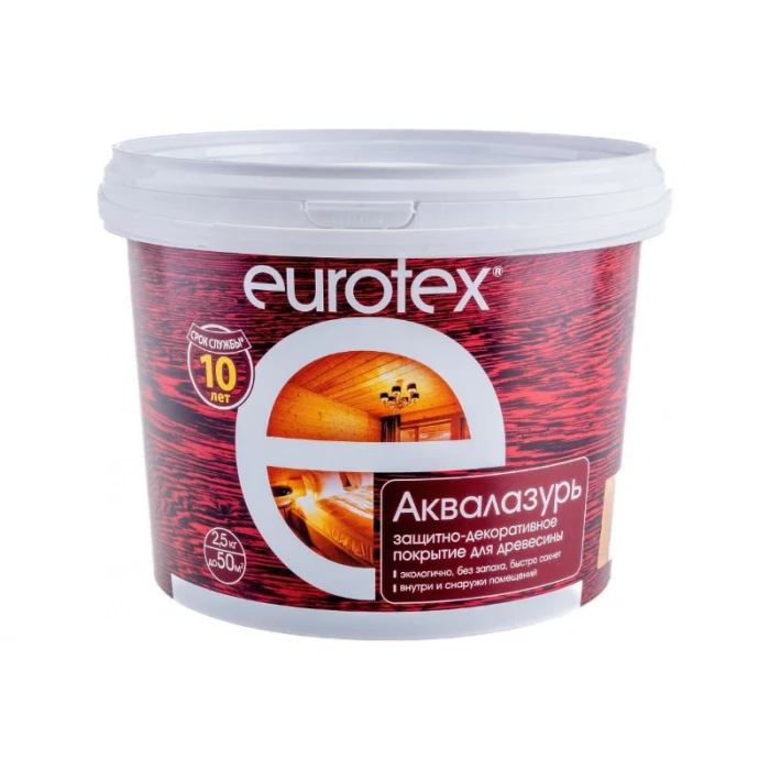 Защитно-декоративное покрытие для древесины Eurotex Аквалазурь калужница, полуглянцевое, 2.5 кг 19960
