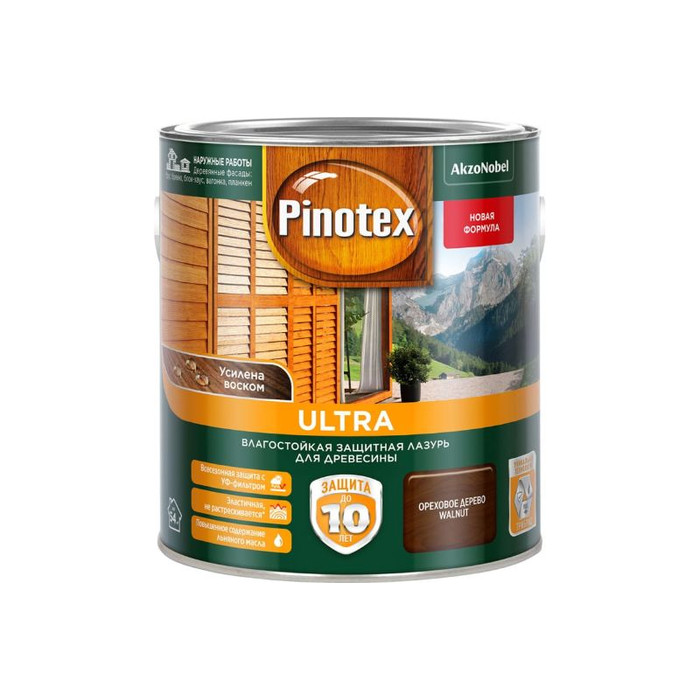 Влагостойкая защитная лазурь для древесины PINOTEX ULTRA NW (орех; 2.5 л) 5803593