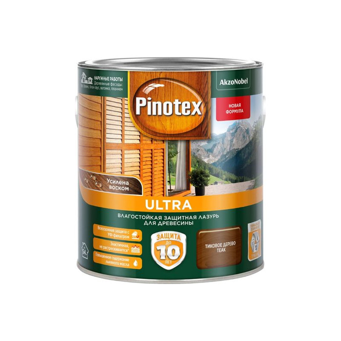 Влагостойкая защитная лазурь для древесины PINOTEX ULTRA NW (тик; 2.5 л) 5803607