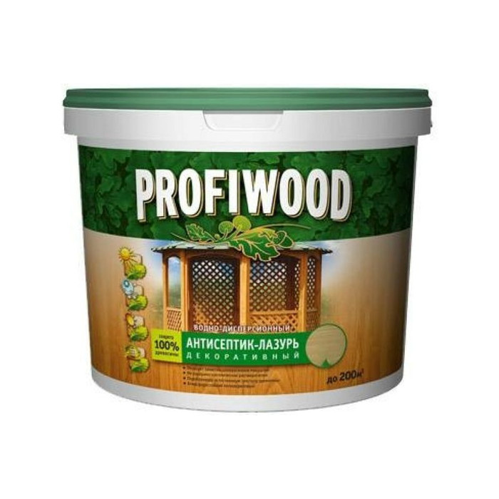 Водно-дисперсионный антисептик-лазурь PROFIWOOD (декоративный; атмосферостойкий; белый; 0.9 кг) 70020