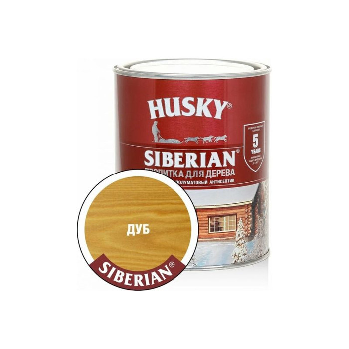 Декоративная пропитка-антисептик HUSKY SIBERIAN для дерева полуматовая дуб 0,9 л 28813