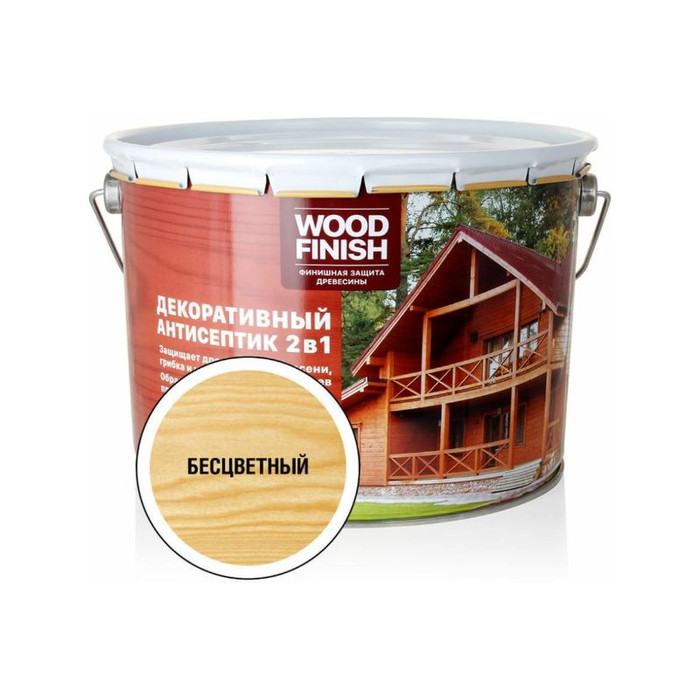 Декоративный антисептик ЗАО Декарт WOOD FINISH для дерева, бесцветный, 9 л 28482