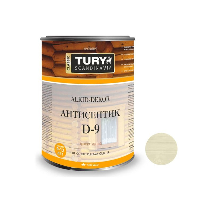 Тонирующий антисептик TURY D-9 Alkid-Dekor (бесцветный; 9 л) T1-00001363